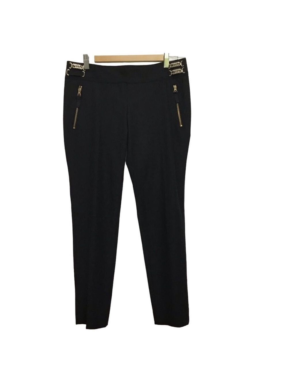 TENAX black pants size 44 gold chains hardware edgy rebel dress office pants